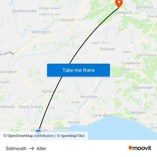 Sidmouth to Aller map