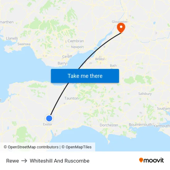 Rewe to Whiteshill And Ruscombe map