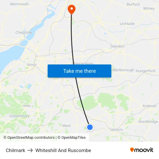 Chilmark to Whiteshill And Ruscombe map