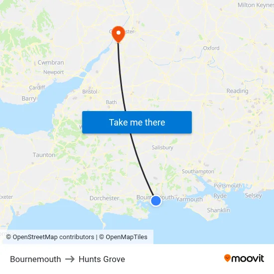 Bournemouth to Hunts Grove map