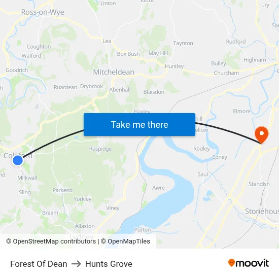 Forest Of Dean to Hunts Grove map