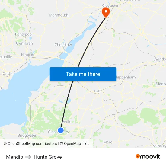 Mendip to Hunts Grove map