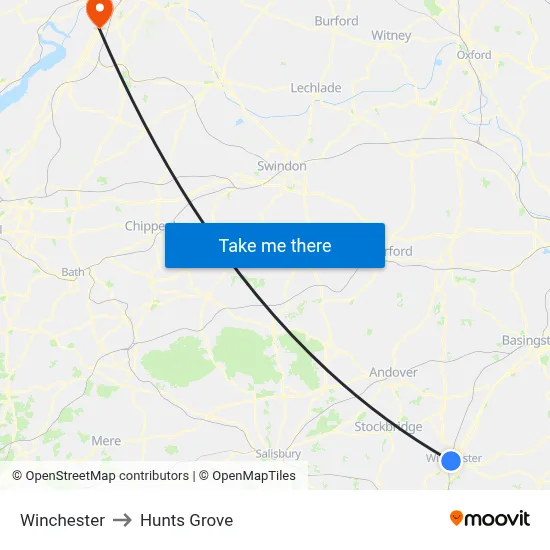 Winchester to Hunts Grove map