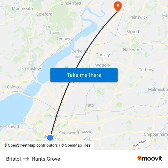 Bristol to Hunts Grove map