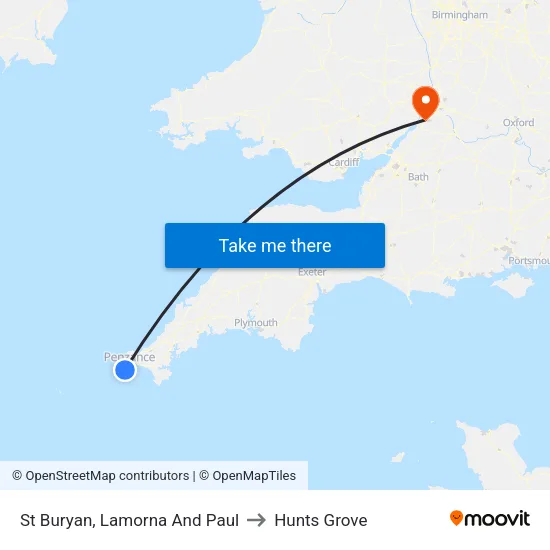 St Buryan, Lamorna And Paul to Hunts Grove map
