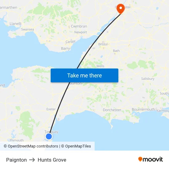 Paignton to Hunts Grove map