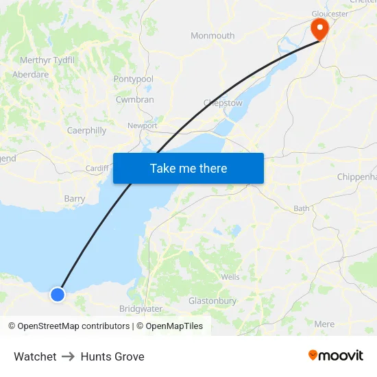 Watchet to Hunts Grove map