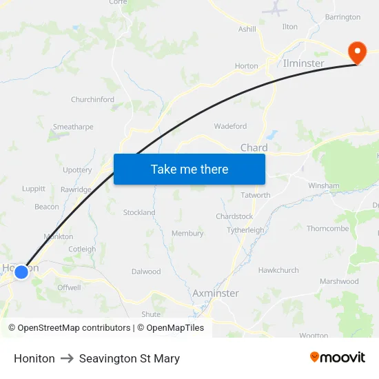 Honiton to Seavington St Mary map