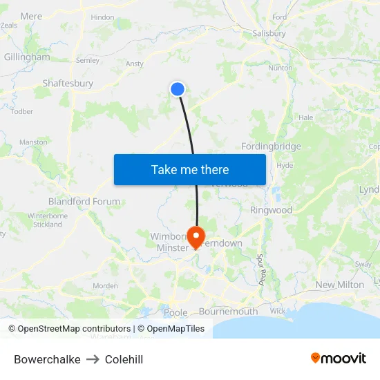 Bowerchalke to Colehill map