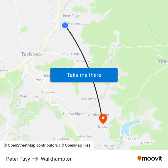 Peter Tavy to Walkhampton map