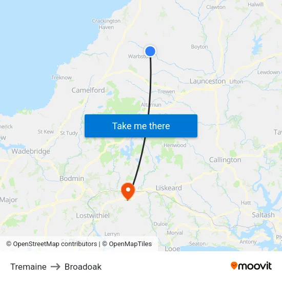 Tremaine to Broadoak map