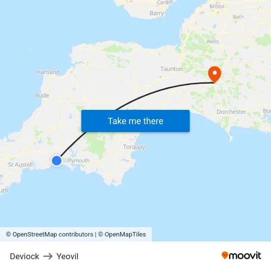 Deviock to Yeovil map