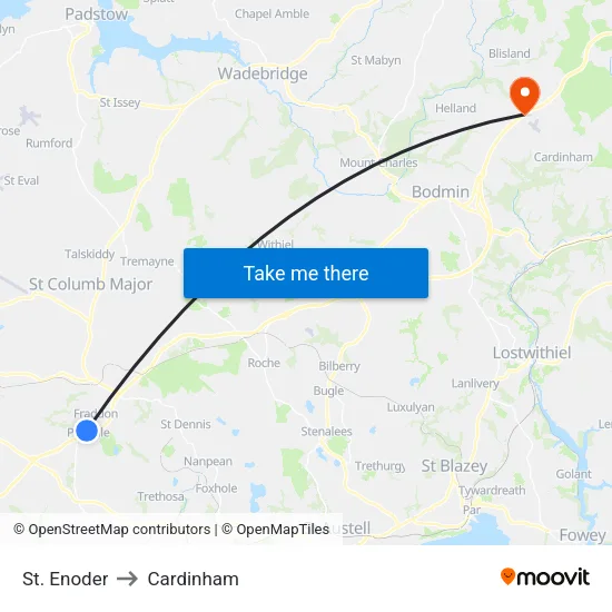 St. Enoder to Cardinham map