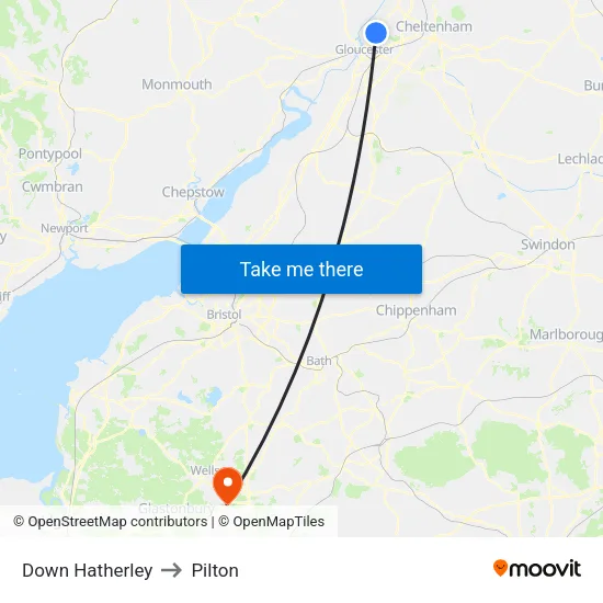 Down Hatherley to Pilton map