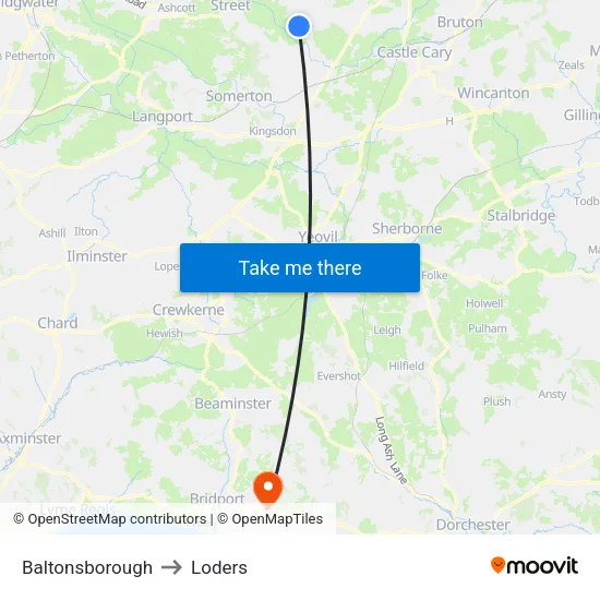Baltonsborough to Loders map