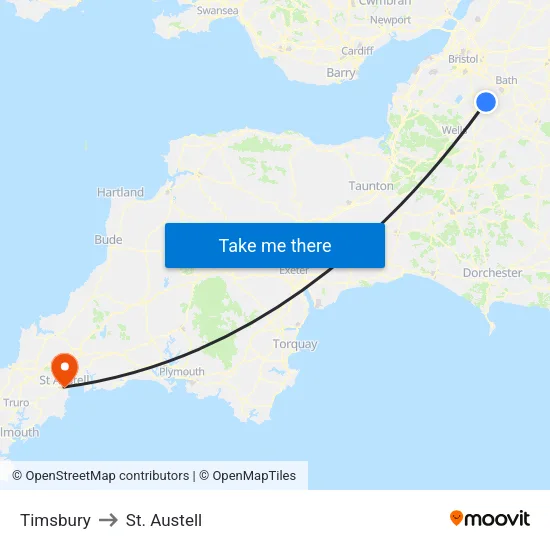 Timsbury to St. Austell map