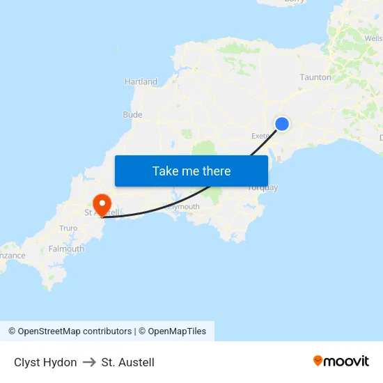 Clyst Hydon to St. Austell map