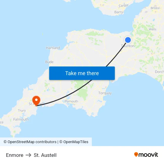 Enmore to St. Austell map