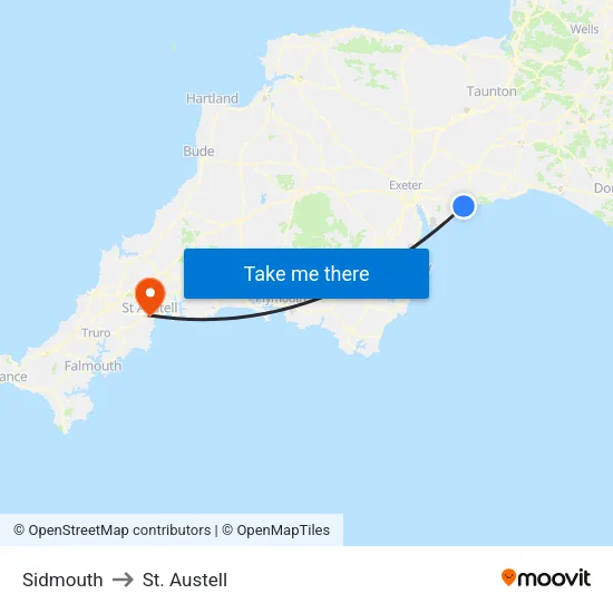 Sidmouth to St. Austell map