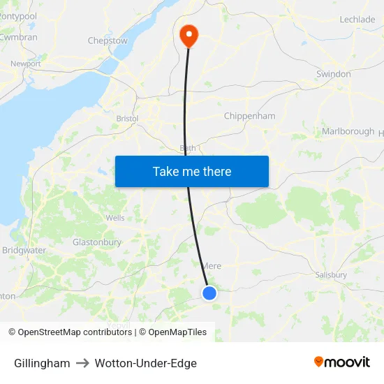 Gillingham to Wotton-Under-Edge map