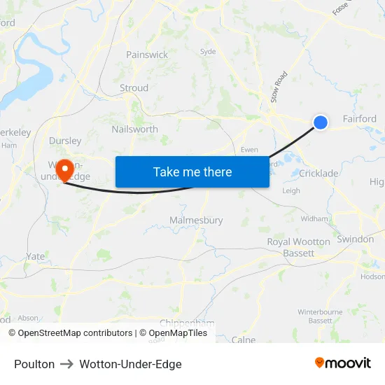 Poulton to Wotton-Under-Edge map