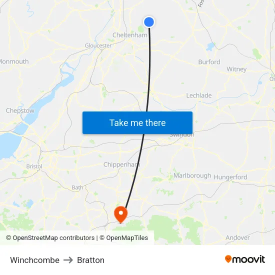 Winchcombe to Bratton map