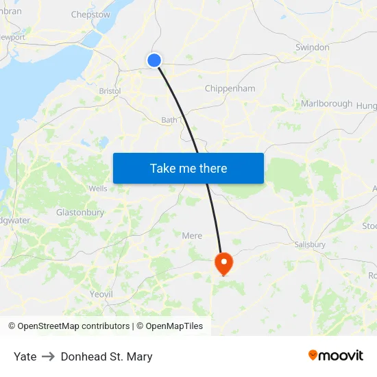 Yate to Donhead St. Mary map