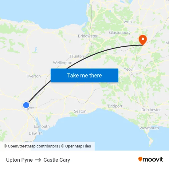 Upton Pyne to Castle Cary map