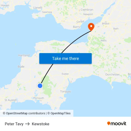 Peter Tavy to Kewstoke map