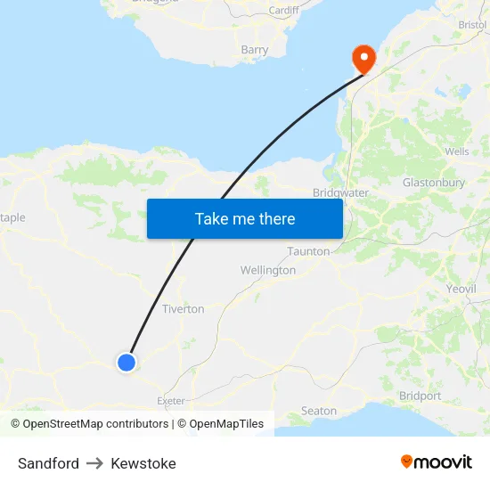 Sandford to Kewstoke map