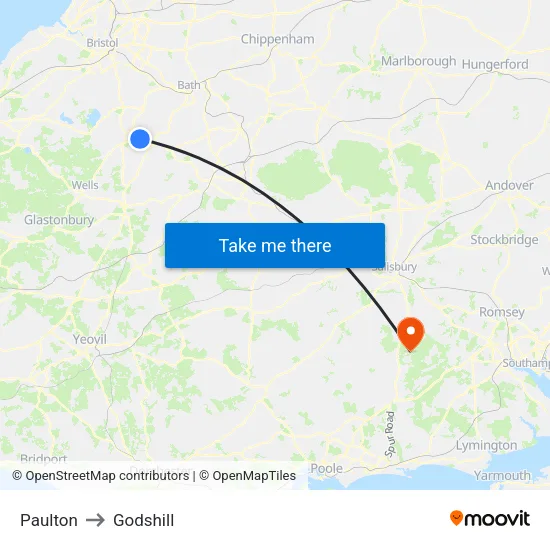 Paulton to Godshill map