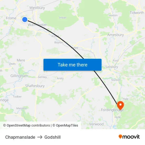 Chapmanslade to Godshill map