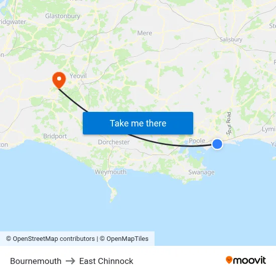 Bournemouth to East Chinnock map