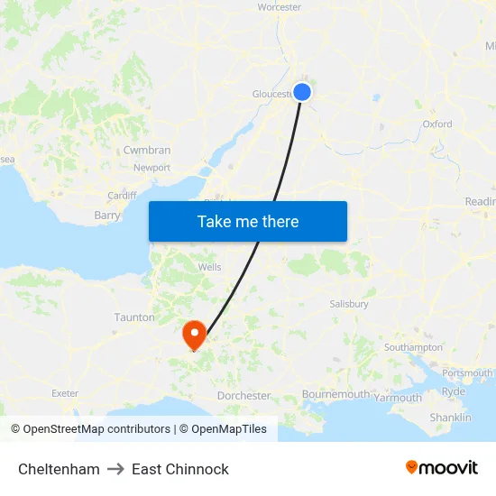Cheltenham to East Chinnock map
