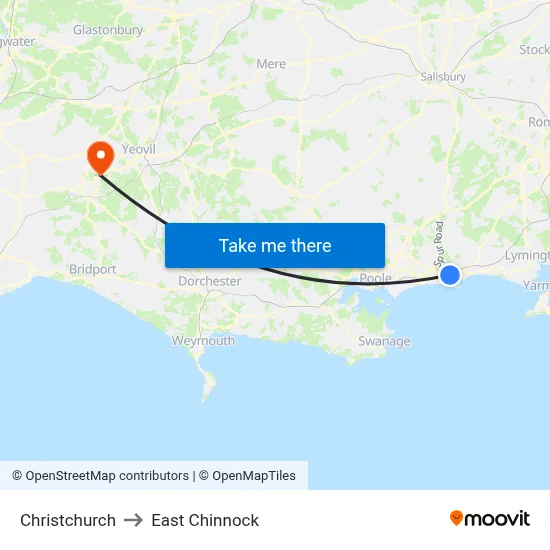 Christchurch to East Chinnock map