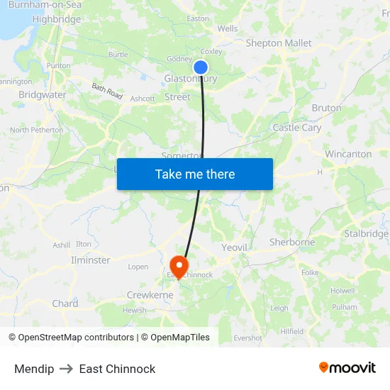 Mendip to East Chinnock map