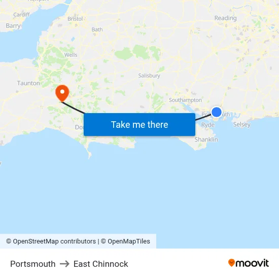 Portsmouth to East Chinnock map