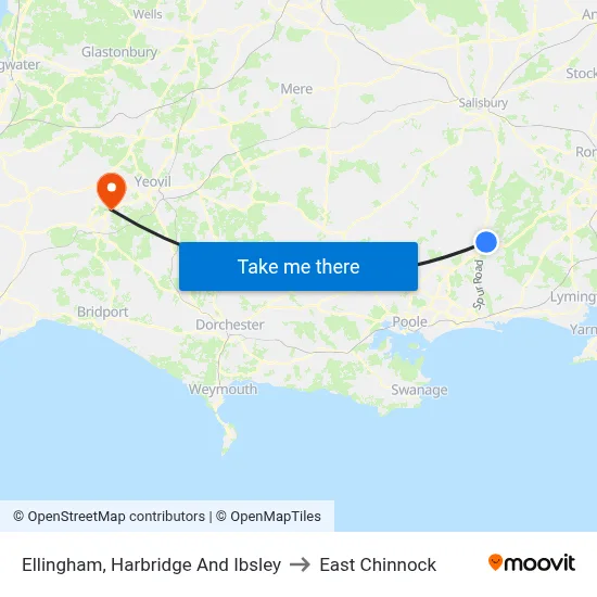 Ellingham, Harbridge And Ibsley to East Chinnock map