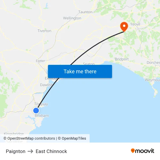 Paignton to East Chinnock map