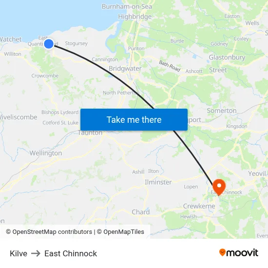 Kilve to East Chinnock map