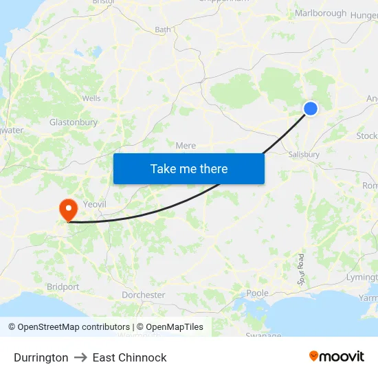 Durrington to East Chinnock map