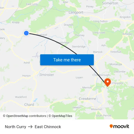 North Curry to East Chinnock map