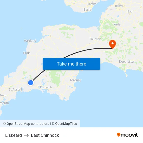 Liskeard to East Chinnock map