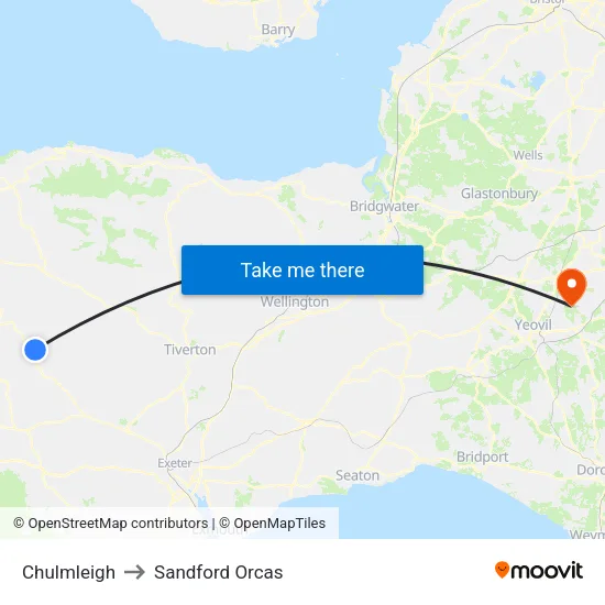 Chulmleigh to Sandford Orcas map