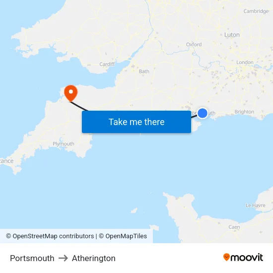 Portsmouth to Atherington map