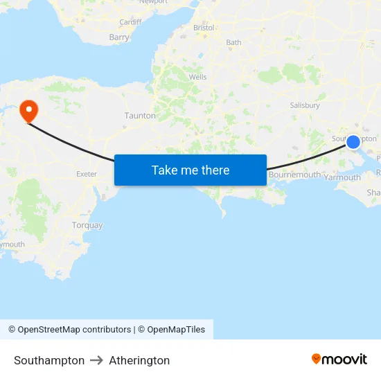 Southampton to Atherington map