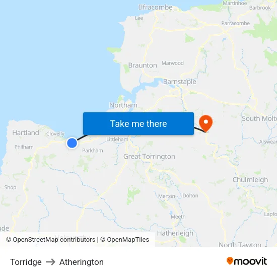 Torridge to Atherington map