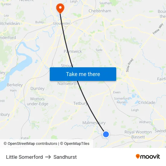 Little Somerford to Sandhurst map