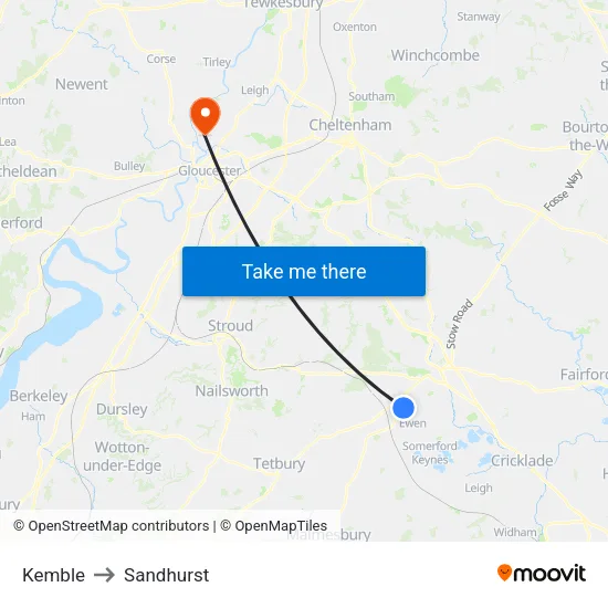 Kemble to Sandhurst map