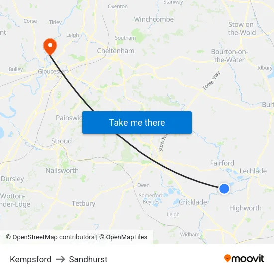 Kempsford to Sandhurst map